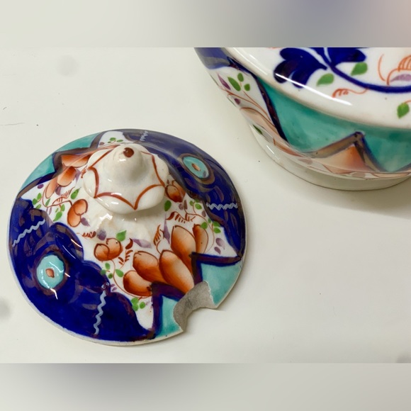 19th Century Antique Gaudy Welsh Unrecorded Pattern Finial Lidded Sugar Bowl - Picture 8 of 15